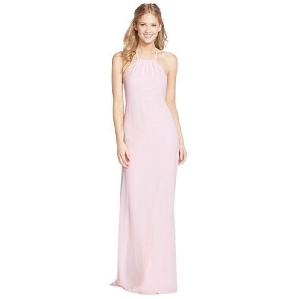 Nouvelle Amsale Jordan Open Back Chiffon Halter Bridesmaid Dress Medium - Picture 2 of 4